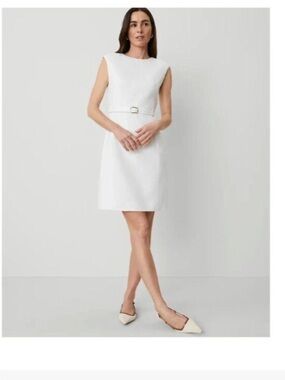 NWT Ann Taylor Sleeveless White Belted Linen Shift Dress